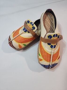 Embroidered Cream and Orange Women's Slip-On Mules